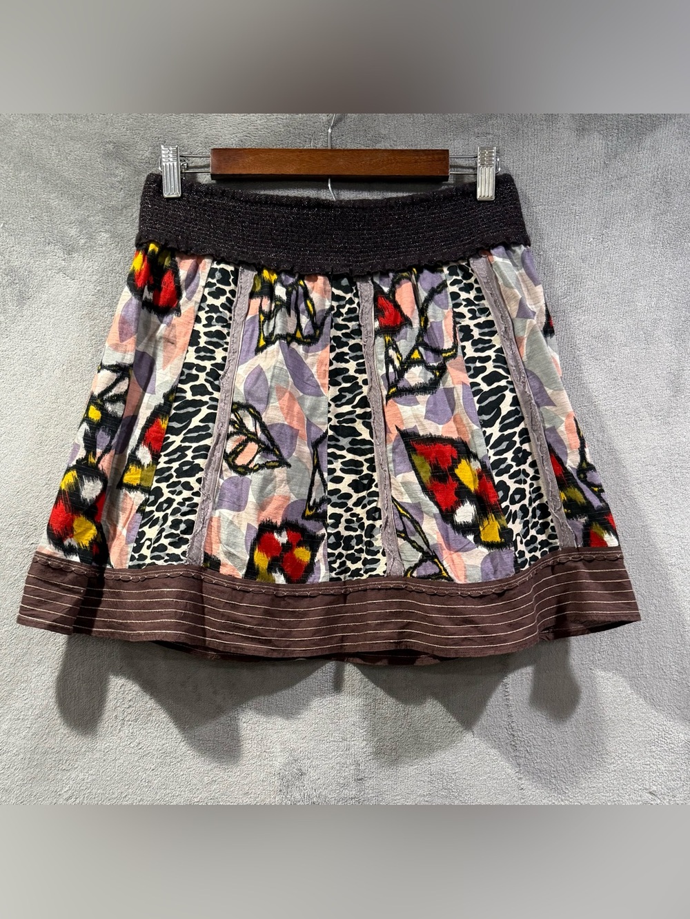 Free People Size S 100% Cotton Skirt Pull On Multi Color Print Mixed Fabric Boho